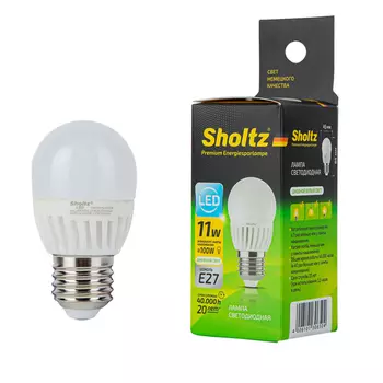 Лампа светодиодная Sholtz 11 Вт Е27 шар G45 4000 К дневной свет 230 В керамика/стекло