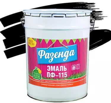 Ленинградские краски Фазенда ПФ-115 20 кг, Эмаль алкидная универсальная (черная)