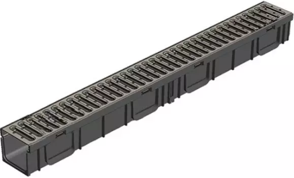 Лоток водоотводный пластиковый Gidrolica Light 0806 со стальной решеткой класса A 116х1000х96 мм