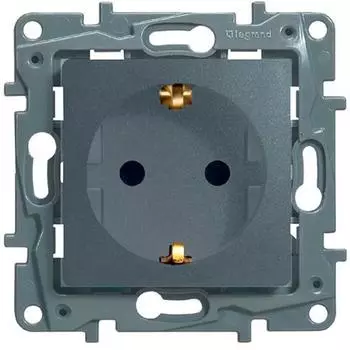 Механизм розетка Legrand Etika 672421 2К+З с заземлением алюминий