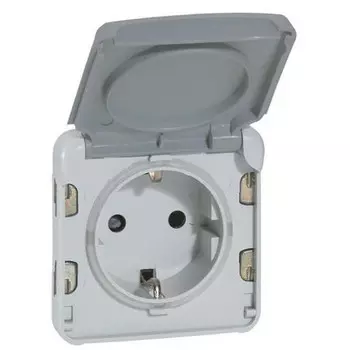 Механизм розетки Legrand Plexo 069570 одноместный с заземлением и крышкой серый