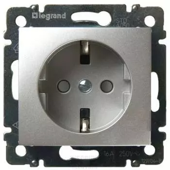 Механизм розетки Legrand Valena 770121 одноместный с заземлением и защитными шторками алюминий