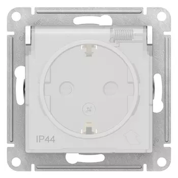 Механизм розетки Schneider Electric AtlasDesign Aqua ATN440146 одноместный с заземлением и защитными шторками с крышкой белый