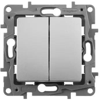 Механизм выключателя Legrand Etika 10 AX двухклавишный 672402 алюминий