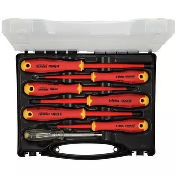 Набор диэлектрических отверток Felo Ergonic E-Slim SL/PH/PZ и отвертка тестер напряжения 7 шт в кейсе