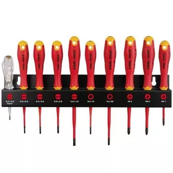 Набор диэлектрических отверток Felo Ergonic E-Slim SL/PH/PZ/Tx 10 шт на стальной стойке
