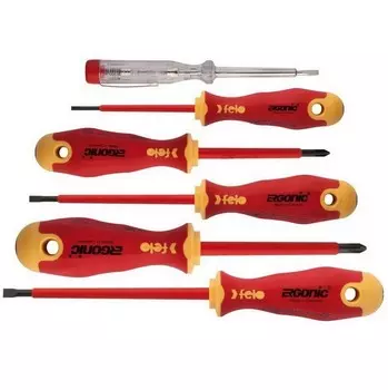 Набор диэлектрических отверток Felo Ergonic с отверткой тестером напряжения 6 шт