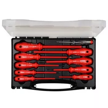 Набор диэлектрических отверток Felo Profi SL/PH и отвертка тестер напряжения 10 шт в кейсе