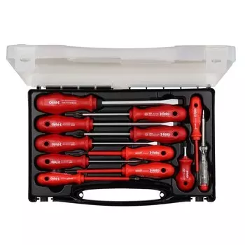 Набор отверток Felo SL/PZ/PH с ударной отверткой отверткой SL/PH VDE и отверткой тестером напряжения 12 шт в кейсе