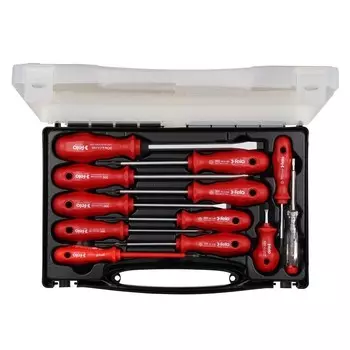 Набор отверток Felo SL/PZ/PH с ударной отверткой отверткой SL VDE и отверткой тестером напряжения 12 шт в кейсе