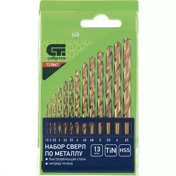 Набор сверл по металлу Сибртех 723867 1,5-6,5 мм НSS 13 шт