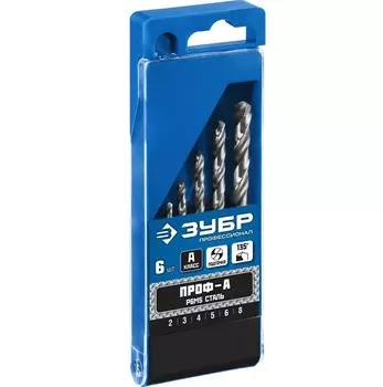 Набор сверл по металлу Зубр Профессионал 29625-H6 2-8 мм 6 штук