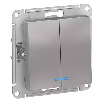 Переключатель встраиваемый Schneider Electric AtlasDesign ATN000353 двухклавишный с индикатором алюминий