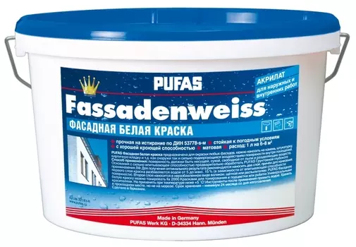 Pufas Fassadenweiss, 10 л, Краска фасадная акрилатная