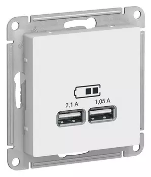 Розетка 220 с USB портом ATN000133 Schneider Electric AtlasDesign белый 5B|2100 мА
