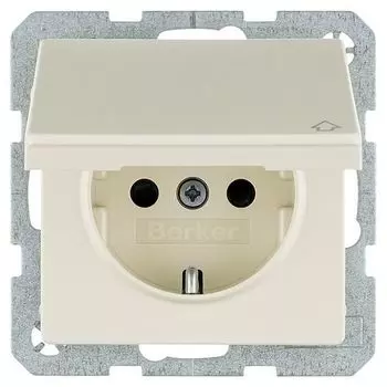 Розетка Berker Q.1 с заземлением 16А/250 В~ с откидной крышкой слоновая кость с эффектом бархата