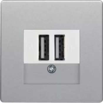 Розетка Berker Q.1 USB двойная для зарядка 1.4 А вставка белая алюминий с эффектом бархата