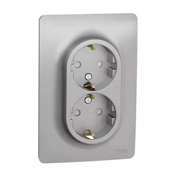 Розетка двойная Schneider Unica New NU206730 монолитная с заземлением со шторками 16A/250 В безвинтовой зажим алюминий