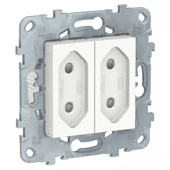 Розетка двойная Schneider Unica New NU503118 без заземления со шторками 2х10A/250 В винтовой зажим белый