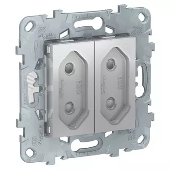 Розетка двойная Schneider Unica New NU503130 без заземления со шторками 2х10A/250 В винтовой зажим алюминий