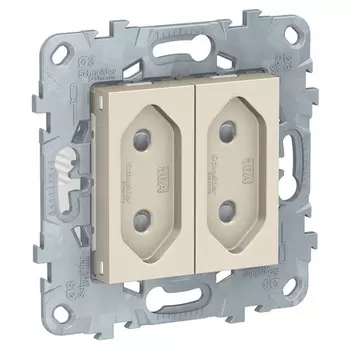 Розетка двойная Schneider Unica New NU503144 без заземления со шторками 2х10A/250 В винтовой зажим бежевый