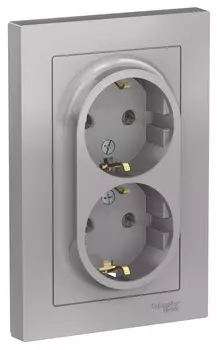 Розетка двойная со шторками с заземлением ATN000326 Schneider Electric AtlasDesign алюминий