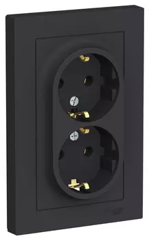 Розетка двойная со шторками с заземлением ATN001026 Schneider Electric AtlasDesign карбон