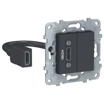 Розетка HDMI одинарная с выносным разъемом Schneider Unica New антрацит NU543054