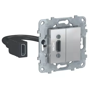 Розетка HDMI одинарная с выносным разъемом Schneider Unica New алюминий NU543030