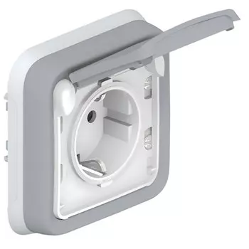 Розетка Legrand Plexo 069833 одноместная с заземлением и крышкой серая