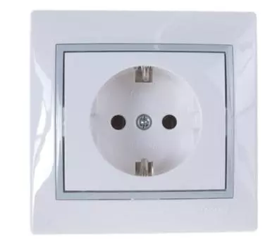 Розетка одноместная Lezard Mira 701-0215-122 с заземлением белый с серой вставкой