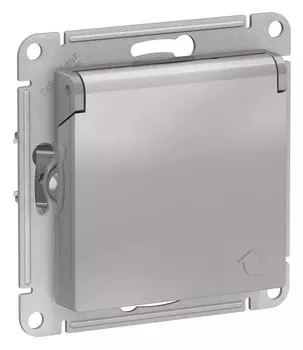 Розетка с крышкой и шторками ATN000346 Schneider Electric AtlasDesign 16А алюминий