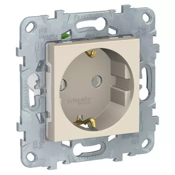 Розетка с заземлением с защитными шторками Schneider Unica New NU503744 16A/250 В винтовой зажим бежевый
