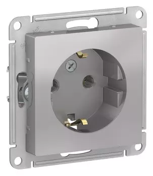 Розетка со шторками и заземлением ATN000345 Schneider Electric AtlasDesign 16А алюминий