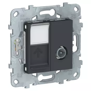 Розетка TV одиночная звезда и интернет розетка Schneider Unica New NU547054 RJ 45 6 кат. антрацит