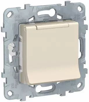 Розетка Schneider Unica New с заземлением со шторками с крышкой