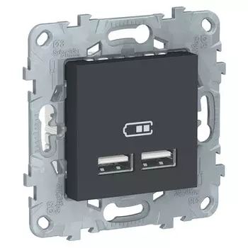 Розетка USB двойная для зарядки Schneider Unica New антрацит 2.1А NU541854