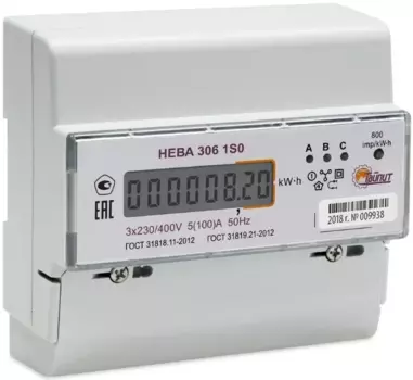 Счетчик электроэнергии трехфазный однотарифный Тайпит Нева 306 1S0