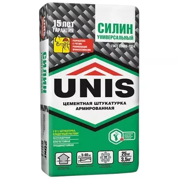 Штукатурка цементная Unis Силин армированная универсальная, 25 кг