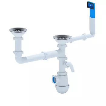 Сифон для двойной мойки АНИ Пласт A7700 3 1/2"х40 мм с нержавеющей чашкой D115 мм с отводом с переливом