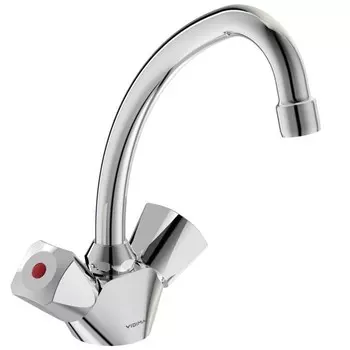 Смеситель для умывальника с пластиковыми маховиками Vidima Практик литой излив без донного клапана хром