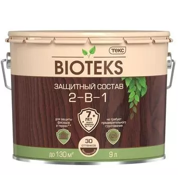 Состав защитный лессирующий Текс Bioteks 2 в 1 бесцветный 9 л