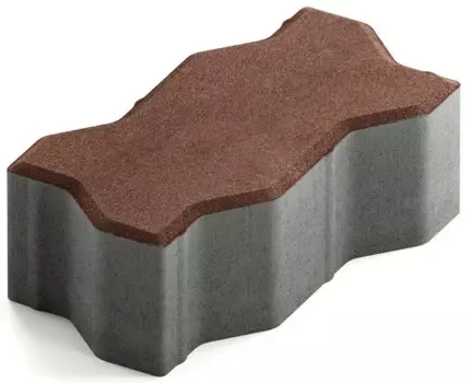Steingot Сити 80, 225х112.5х80 мм, Плитка тротуарная зигзагообразная полный прокрас темно-коричневая