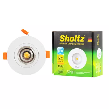 Светильник светодиодный встраиваемый Sholtz D88 мм поворотный 5 Вт 220 В 3000 К теплый свет круглый IP20 белый