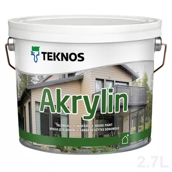 Teknos Akrylin белая, 2,7 л, Краска фасадная по дереву акрилатная