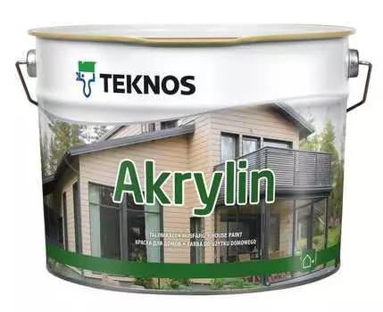 Teknos Akrylin белая, 9 л, Краска фасадная по дереву акрилатная