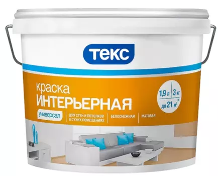 Текс 3 кг, Краска интерьерная водно-дисперсионная Универсал (белая)