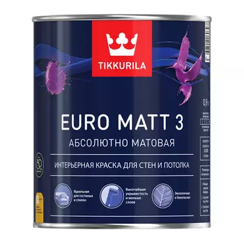 Tikkurila Euro Matt 3 0.9 л, Краска интерьерная латексная (белая)