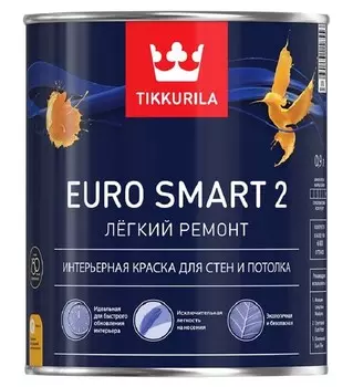Tikkurila Euro Smart 2 0,9 л, Краска интерьерная водно-дисперсионная (белая)