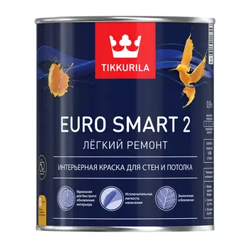 Tikkurila Euro Smart 2 2.7 л, Краска интерьерная водно-дисперсионная (белая)